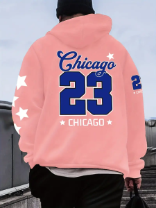 Chicago 23 Pattern Print Hooded Sweatshirt, Hoodies Fashion Casual Tops For Spring Autumn, Men's Clothing