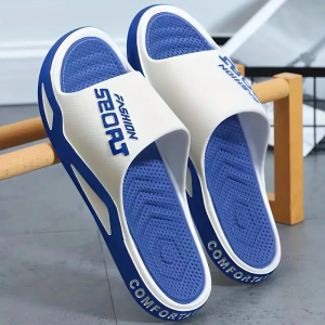 Men's Alphabet Design Fashion Slides, Casual Non Slip Slippers, Open Toe Shoes For Indoor Outdoor Beach Shower, Spring And Summer