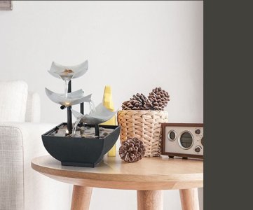 HOMEDECOR FENG SHUI DESKTOP WATER FOUNTAIN ORNAMENT – Indoor Tabletop Craft with Flowing Water, LED Mist & Ceramic Finish for Office, Meditation & Home Decor