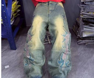 STYLISH STUDDED BAGGY JEANS with relaxed fit, high-rise waist, metallic stud accents, durable denim, and edgy streetwear appeal for bold everyday fashion