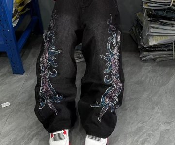 STYLISH STUDDED BAGGY JEANS with relaxed fit, high-rise waist, metallic stud accents, durable denim, and edgy streetwear appeal for bold everyday fashion