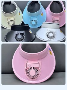 THREE TEMP SETTING SUN VISOR HAT WITH FAN & LARGE BRIM – USB rechargeable summer hat with cooling fan, UPF50+ sun protection & adjustable fit for outdoor activities.