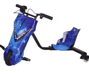 8-INCH 36V ELECTRIC DRIFTING SCOOTER FOR KIDS – 3-WHEEL CRAZY TRIKE – 360° spin drift scooter with adjustable frame, Bluetooth speaker & rechargeable battery.