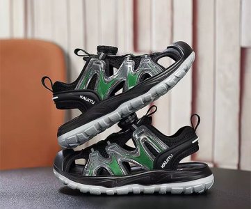 Kamitu Adjustable sports sandal with dial-fit system, mesh upper, thick comfort sole, black blue accent design for trail, beach, walking or everyday use