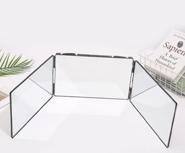 Foldable Vanity Mirror with 3 Panels – Adjustable Tri-Fold Makeup Mirror for Desk/Tabletop Use, Modern Style with Clean Lines & Smooth Glass Panels