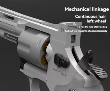 Python .357 Silver replica revolver with black grip, detailed metal finish, 3 gold-tip bullets, non-firing collectible for cosplay, display or film props use