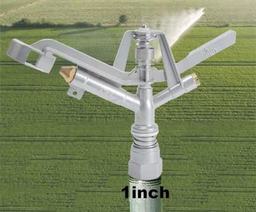 High-pressure 32mm sprinkler head for precision irrigation, rugged aluminum construction, 280mm width and 220mm height, internal thread design