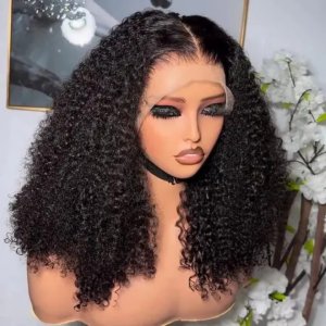 Curly Lace Front Wig - Natural Black, 14" Glue less Synthetic Hairpiece, Heat-Resistant, Breathable Cap, Soft Texture for Daily and Party Wear
