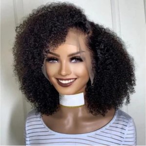 Curly Lace Front Wig - Natural Black, 14" Glue less Synthetic Hairpiece, Heat-Resistant, Breathable Cap, Soft Texture for Daily and Party Wear