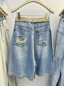 Distressed Denim Shorts – Women’s Mid-Rise, Frayed Hem, Patchwork Star Motif, Casual Streetwear with Belt, Summer Festival Jean Shorts