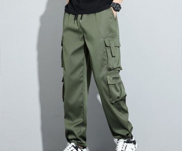 OSSM Tactical Cargo Pants – Multi-Pocket, Durable Cotton, Streetwear Style, Drawstring Waist, Utility Fashion, Beige, Men's Size