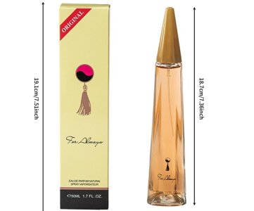 For Always Eau de Parfum with peach-hued fragrance, slim conical bottle, gold cap and matching box, 50ml long-lasting scent for women, travel-ready design