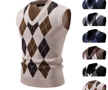 Argyle Sleeveless Sweater Vest – Classic Knit Edition – V-Neck Pullover, Ribbed Hem, White Diamond Pattern, Retro Styling, EU Sizes S–XL