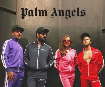 Palm Angels Tracksuit – Light Blue Edition – Zip-Up Jacket, Gothic Logo, Triple Stripe Sleeve, Matching Pants, Relaxed Fit, Unisex, Sizes S–XL