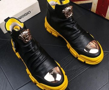 CICCU White High-Top Sneaker with Gold Lion Head, Zipper & Rugged Sole – Stylish Leather Footwear for Men, Streetwear, Fashion & Urban Lifestyle