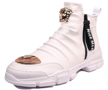 CICCU White High-Top Sneaker with Gold Lion Head, Zipper & Rugged Sole – Stylish Leather Footwear for Men, Streetwear, Fashion & Urban Lifestyle