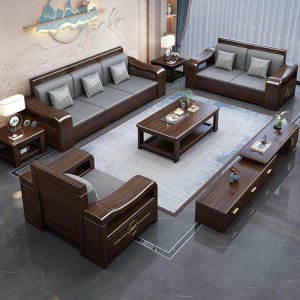 Luxury Living Room Furniture Set with Wooden Frame Sofa, Loveseat, Armchair, Coffee Table, and Console for Modern Home Interiors