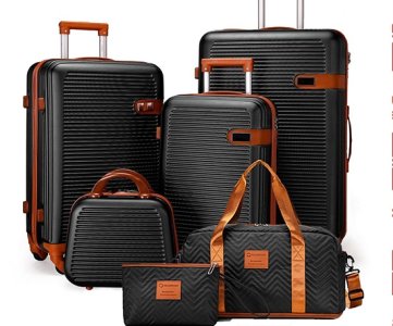 Telesin 6-piece luggage set with hard-shell suitcases, carry-on, duffel bag, and pouch featuring wheels, zippers, and handles for organized travel