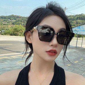 Square sunglasses with chain temples clear frame and tinted lenses for women UV protection stylish summer fashion accessory