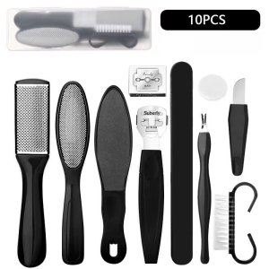 10-Piece Black Pedicure Tool Set – Foot Rasp, Nail Clippers, Cuticle Tools & More for Professional Foot Care, Callus Removal, and At-Home Spa Treatments