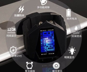 White Angular Digital Wristwatch – LED Display, Water Resistant 50M, Multifunction Sport Watch with Stopwatch, Alarm & Backlight for Men & Women