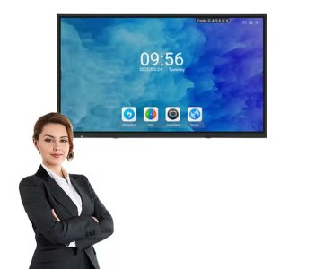 Smart Interactive Touchscreen Display – 4K UHD Panel with Mobile Stand, Android OS, Multi‑Touch, Wireless Casting, Ideal for Office, Classroom & Conference