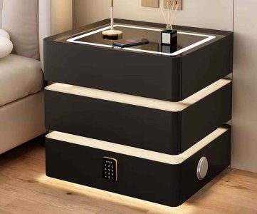 Smart LED Bedside Cabinet with USB Charging, Digital Lock, Ambient Light, 3 Drawers, Modern Nightstand for Bedroom, Office, or Hotel Use