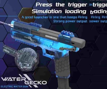 VATA Tactical Gel Ball Blaster Pistol with Transparent Red Shell, Drum Magazine, Rechargeable Battery, High-Speed Water Bead Toy Gun for Outdoor Play