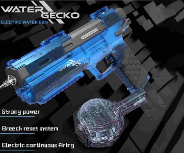 VATA Tactical Gel Ball Blaster Pistol with Transparent Red Shell, Drum Magazine, Rechargeable Battery, High-Speed Water Bead Toy Gun for Outdoor Play