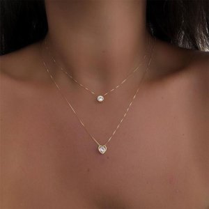 Double Layer Gold-Plated Crystal Pendant Necklace for Women – Elegant Minimalist Jewelry for Daily Wear, Gifts, Parties & Fashion Accessories