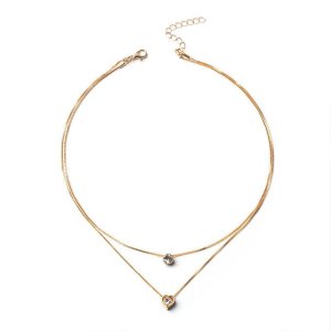 Double Layer Gold-Plated Crystal Pendant Necklace for Women – Elegant Minimalist Jewelry for Daily Wear, Gifts, Parties & Fashion Accessories