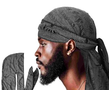 UrbanEdge Distressed Texture Durag for Men – Premium Hair Wrap with Long Tail, Breathable Fit, Secure Tie, Protective Layer, Fashionable Streetwear