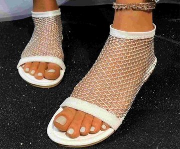 Mesh Rhinestone Open-Toe Sandals for Women – Breathable Slip-On Design with Ankle Coverage, Cushioned Sole, Lightweight Build for Casual and Event Wear