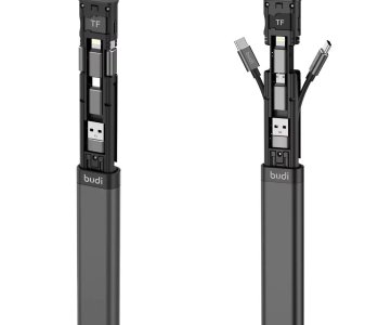 Budi Multi-Functional Tech Toolkit – USB-C, Lightning, Micro USB, TF Card Slot, SIM Ejector, Compact Adapter Kit for Travel, Device Sync, Charging & Storage