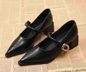 Women’s Black Block Heel Mary Jane Pumps with Adjustable Buckle Strap, Pointed Toe, Slip-On Design for Office, Casual, Evening Party & Elegant Wear