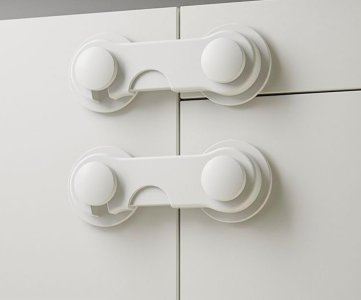 Child Safety Cabinet Lock – Adjustable Adhesive Strap with Bear Motif Ends for Babyproofing Drawers, Doors & Household Furniture, Easy to Install