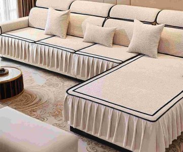 Luxury Sofa Slipcover Set – Floor-Length Pleated Skirt with Piping Accents & Matching Pillow Covers for Elegant Living Room Protection & Style