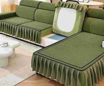 Luxury Sofa Slipcover Set – Floor-Length Pleated Skirt with Piping Accents & Matching Pillow Covers for Elegant Living Room Protection & Style