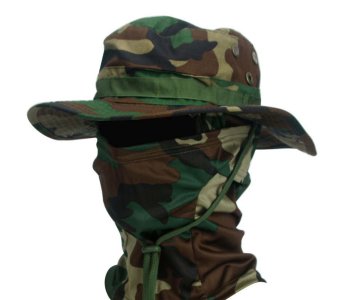 Camouflage Boonie Hat with Face & Neck Cover – Outdoor Tactical Sun Protection Gear with Ventilation Eyelets & Adjustable Fit for Hiking, Hunting & Fishing