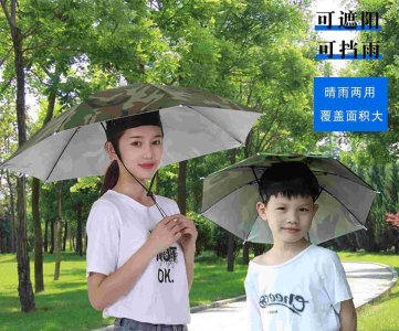Dual-Layer Umbrella Hat for Sun & Rain Protection – Hands-Free Wearable Canopy with Chin Strap, Lightweight Design & All-Weather Coverage
