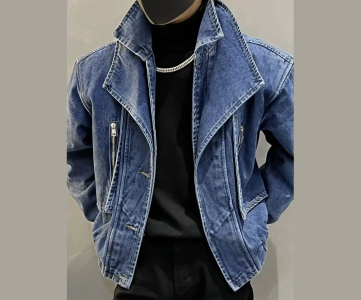 Cropped Denim Jacket – Wide Collar with Dual Zippers, Structured Fit & Streetwear Styling for Editorial Shoots, Boutique Drops or Everyday Layering