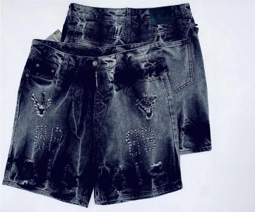 Acid-Wash Denim Shorts – Skeletal Hand Rhinestone Embellishments, Grunge Styling & Bold Visuals for Streetwear, Boutique Drops or Festival Fashion