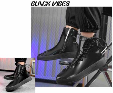Obsidian High-Tops – Sleek Black Minimalist Sneakers with Smooth Finish, Chunky Sole & Urban Edge for Boutique Drops, Fashion Shoots or Street Capsules