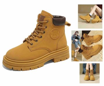 Fashion Sports Shoes – Tan High-Top Boot with Padded Collar, Thick Sole & Embossed Patch for Streetwear, Outdoor Looks or Boutique Drops