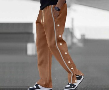 Snap Button Track Pants – Lightweight Polyester Pants with Side Stripes & Full-Length Snap Closures for Everyday Sports or Casual Use