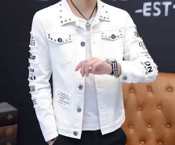 Graphic Denim Jacket – Back-Print with CALMMIN ♥ Text, SWIMMIN Patches & Distressed Finish for Decorative Casual Wear or Retail Display