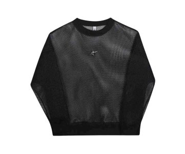 Mesh Long-Sleeve Shirt – Netted Pullover with Solid Trim & Chest Emblem for Decorative Layering, Casual Styling or Retail Display