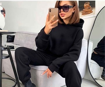 Female Hoodie & Sweatpants Set – Oversized Pullover with Elastic Waist Bottoms for Boutique Loungewear, Casual Styling or Retail Display