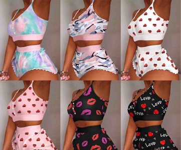 Female Tie-Dye Crop Top & Shorts Set – One-Shoulder Pullover with Ruffled Hem Bottoms for Boutique Styling, Casual Outfits or Retail Display